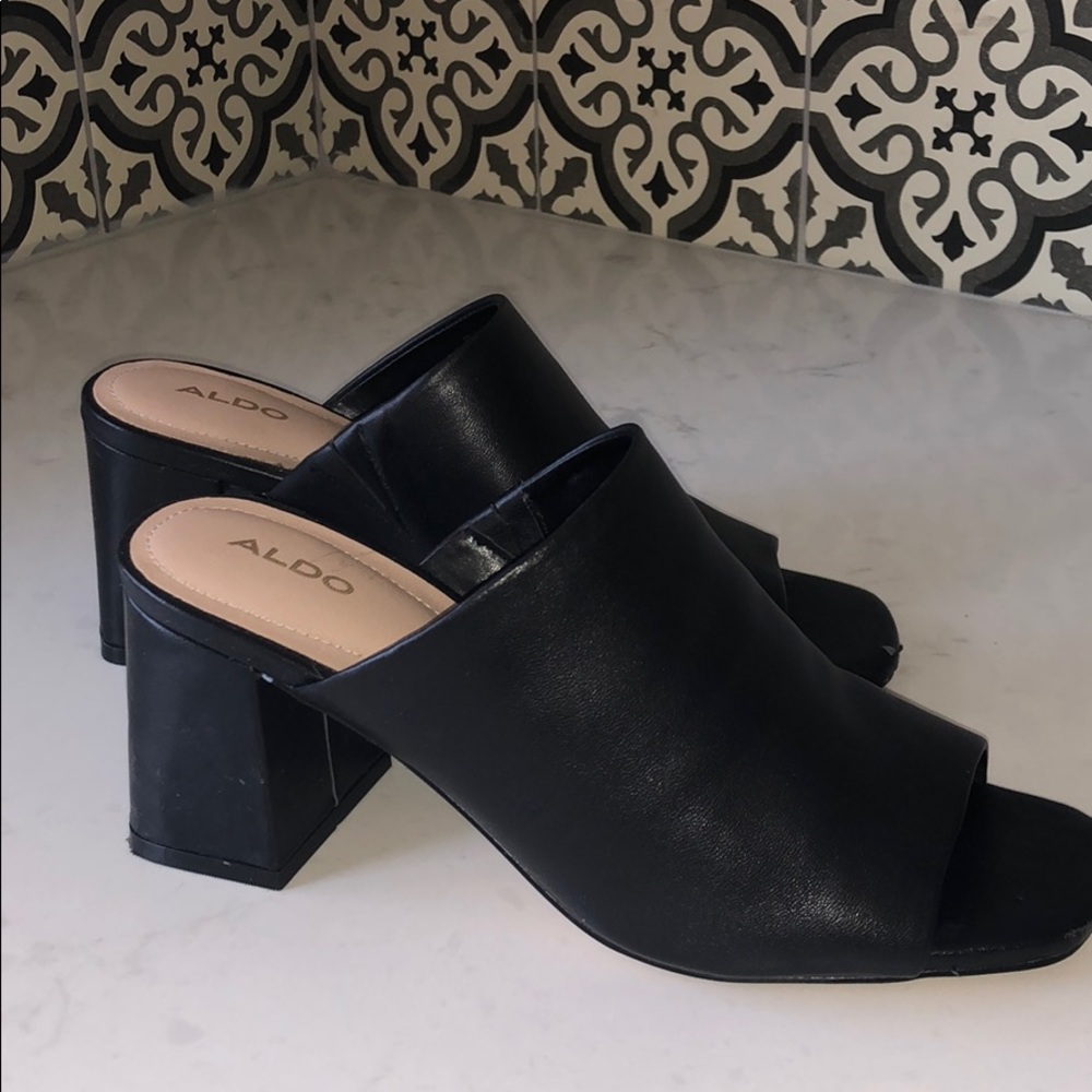 ALDO Black leather slides worn once!